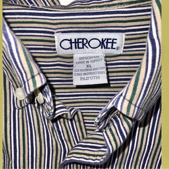 vintage 90s cherokee button up long sleeve shirt XL 100% cotton‎ green purple - Picture 2 of 9